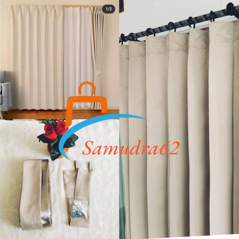 Gorden Plisket Jendela Hordeng Pintu Blackout polos Tebal Premium