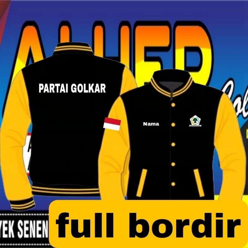 jaket partai Golkar Jaket bordir partai Golkar jaket baseball partai Golkar jaket versity partai Gol