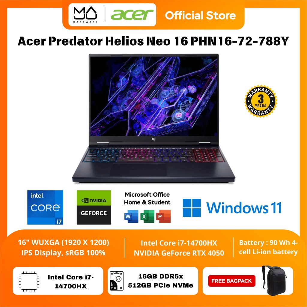 Laptop ACER Predator Helios Neo 16 PHN16 72 788Y RTX4050 i7 14700HX 16/512GB Black