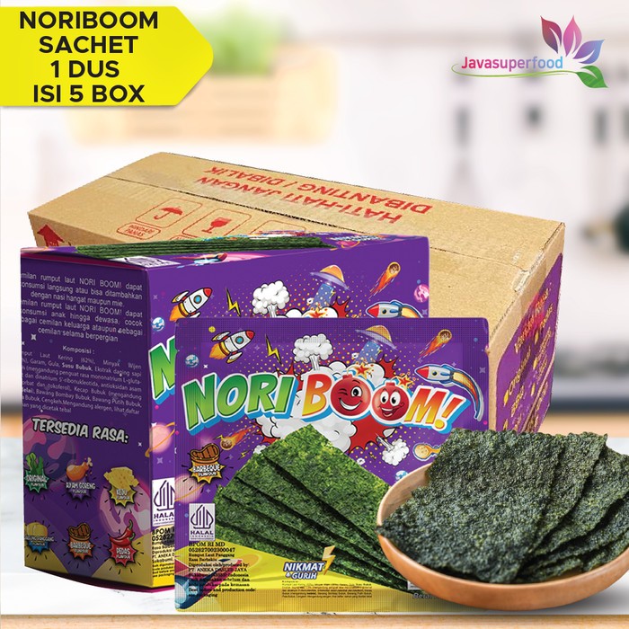 

NORI BOOM KRIUK HIJAU Cemilan Rumput Laut Seaweed Snack Nori Goreng NIKMAT & GURIH Rasa Barbeque BBQ 3gr