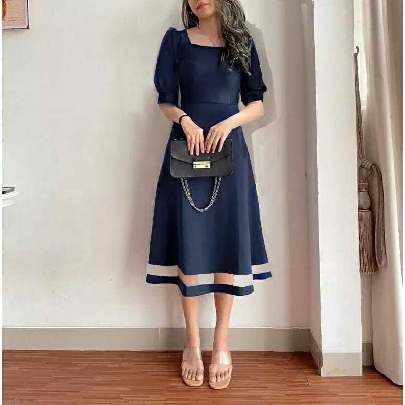 wqe Terlaris Dres Nindy Kombinasi Tile Scuba/Dres Kekinian/Dres Kantor/Dres Cantik/Dres Simple Size