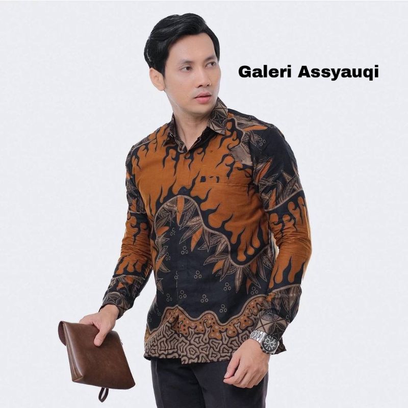 kemeja pria lengan panjang baju batik cowok dewasa atasan kantor resmi casual  ukuran M L XL Xxl