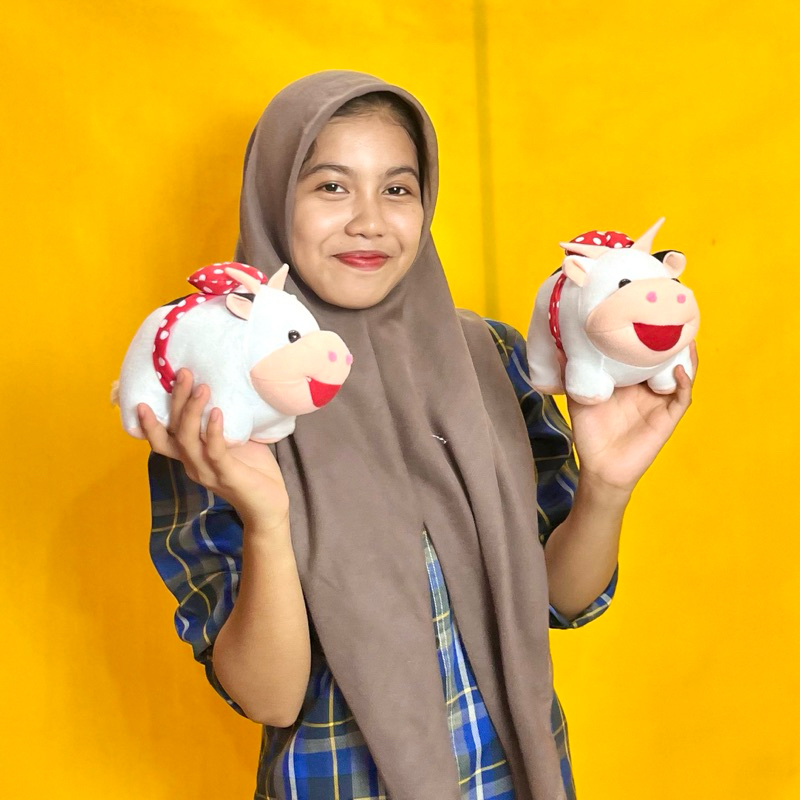 Boneka sapi mini korea duduk sapi pita besar lucu boneka karakter cow hitam putih mini ecobonekaindo