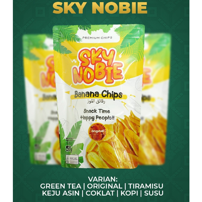 

Sky Nobie Banana Chips Premium Chips Rasa Ori Kopi, Coklat,Keju,Susu,Tiramisu, Green tea Makanan kering, Tresnan aproved