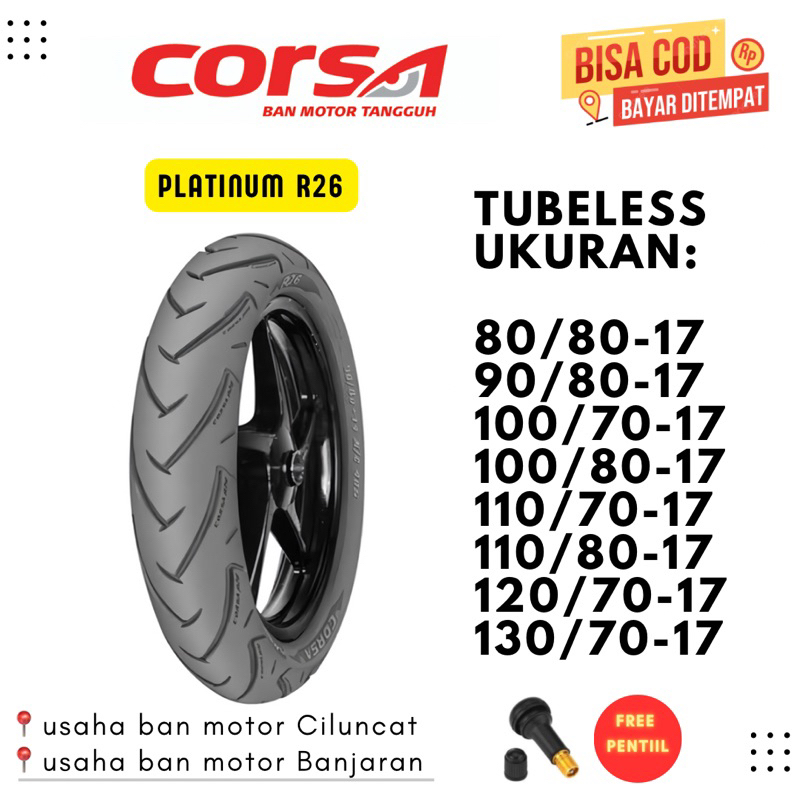 CORSA R26 80/80-17 90/80-17 100/70-17 100/80-17 110/70-17 110/80-17 120/70-17 130/70-17 TUBELESS BAN