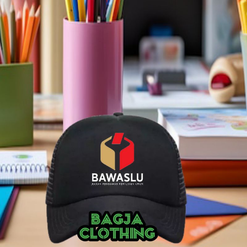 Topi anak dan dewasa jaring tracker trucker BAWASLU logo