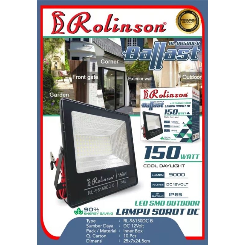 Lampu Sorot LED DC 150 Watt Aki Lampu Sorot DC 150Watt Cahaya Putih Lampu Sorot ROLINSON Ballast RL-
