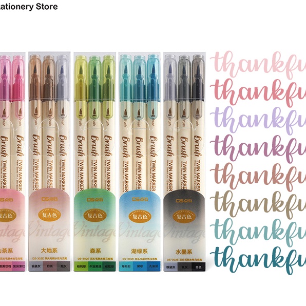 

Hematku Winze 3Pcs Brush Pen Set raphy Brush Lettering Aesthetic Vintage Warna Warni Brush Marker Pena Kuas Warna Pulpen Pena Kalrafi Coloring Markers