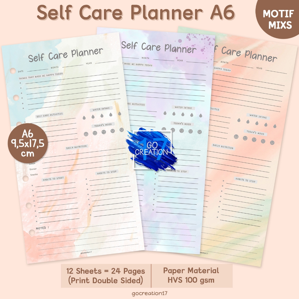 

Buku Planner Refill Kertas Binder Self Care Plan Motif Premium A6