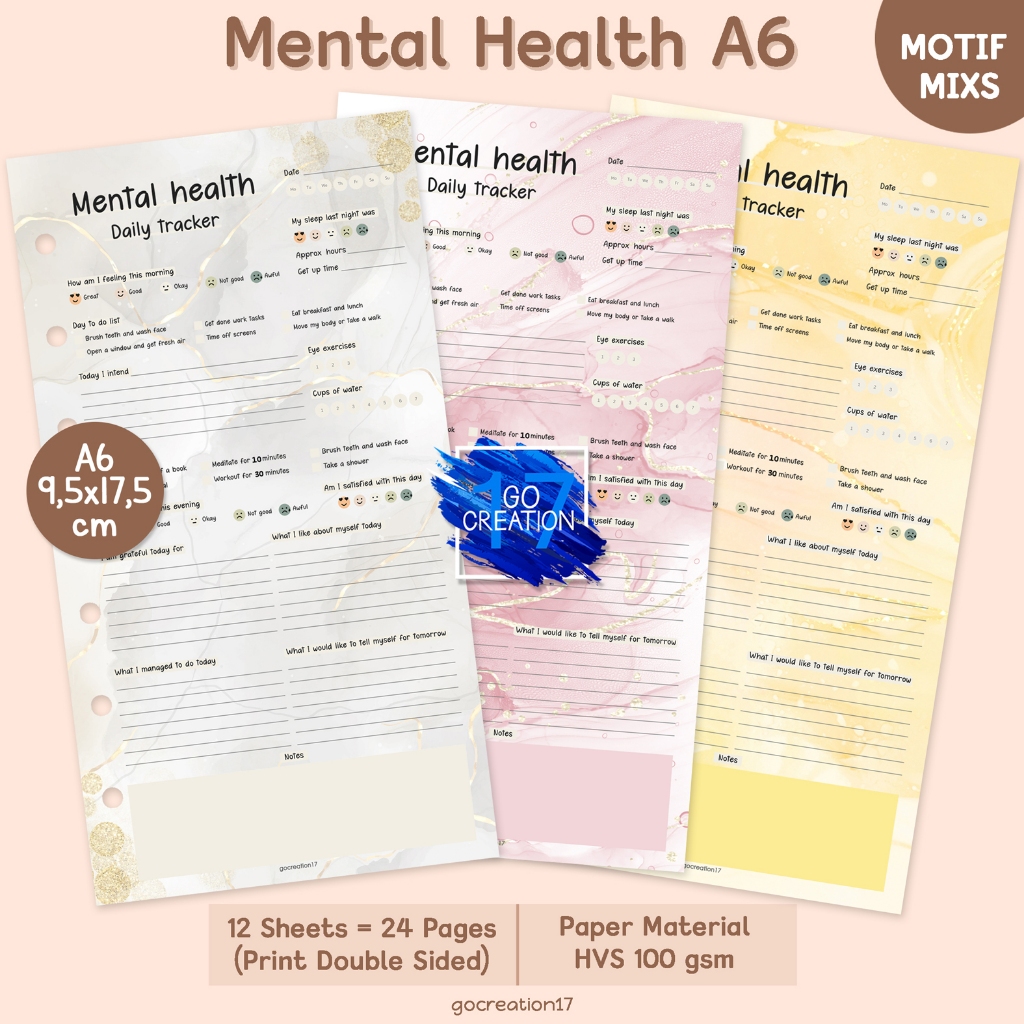 

Buku Planner Refill Kertas Binder Mental Health Motif Premium A6