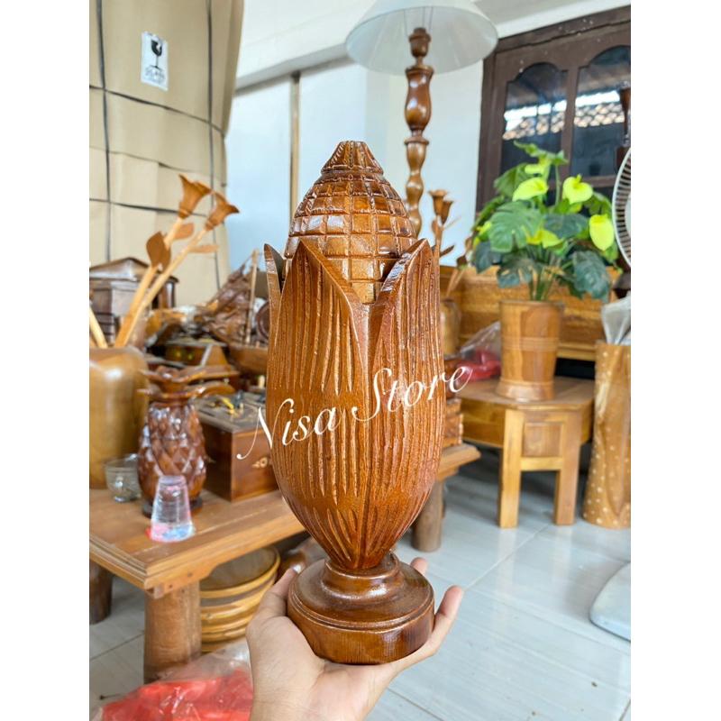 Toples kayu jati motif jagung/toples tempat permen/toples kayu jati/toples lucu