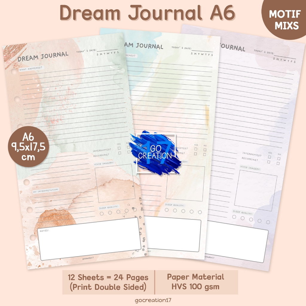 

Buku Planner Refill Kertas Binder Dream Journal Motif Premium A6