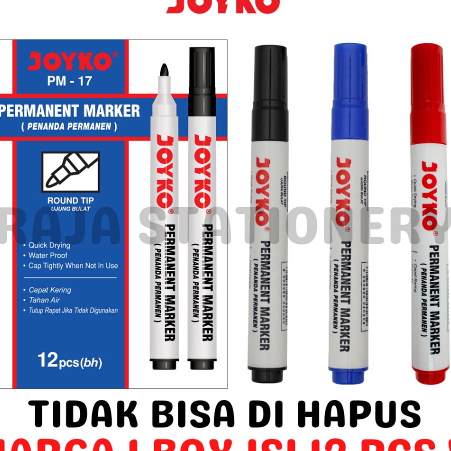 

FG2 JOYKO PERMANENT MARKER BLACK BLUE RED SPIDOL PERMANEN JOYKO HITAM BIRU MERAH PM17 PM18 PM19 BOX LUSIN 12PCS