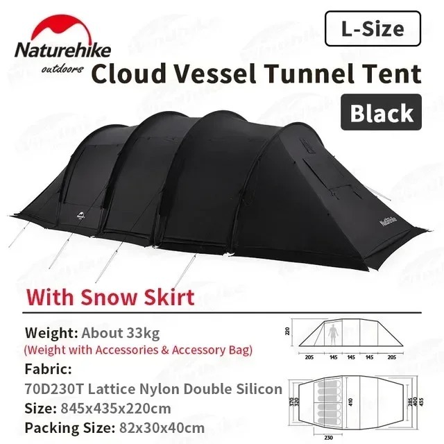 Tenda Naturehike Cloud Vessel Black 4 Frame Fulset NH20ZP015 Glamping Tenda Camping Besar Keluarga G