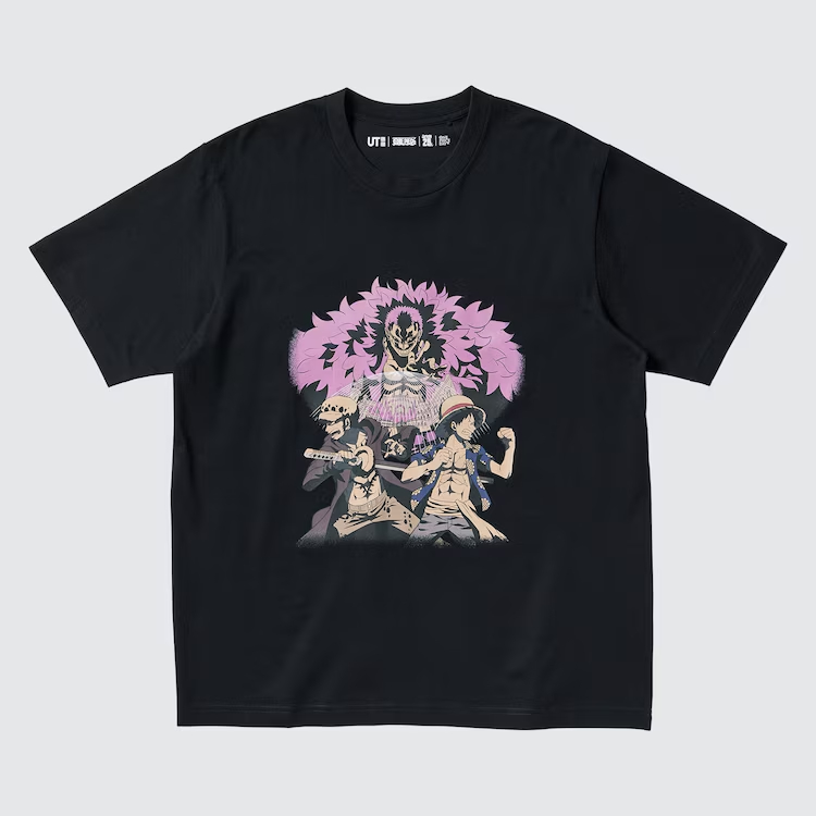 Uniqlo UT X One Piece Tee T-Shirt Monkey D Luffy Trafalgar Law Doflamingo Kaos Hitam Black