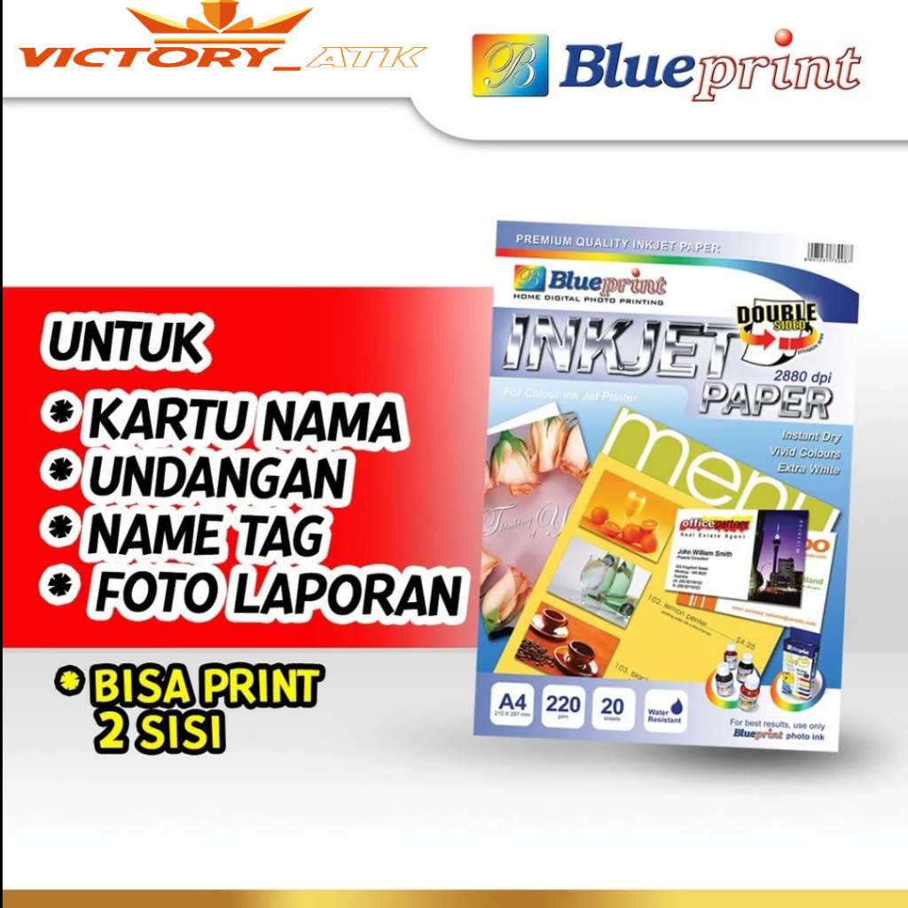 

Kertas Inkjet , Inkjet Double Sided Photo Paper BLUEPRINT A4 220 gsm