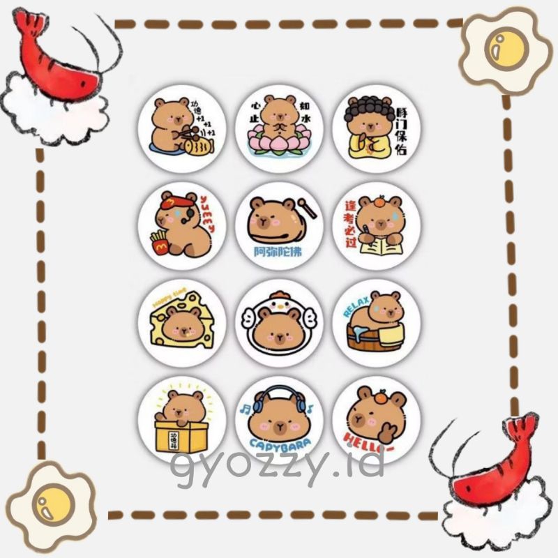 

50pcs/ Cute Capybara Sticker, round sticker capybara, stiker lucu capybara, sticker aesthetic capybara ver line round