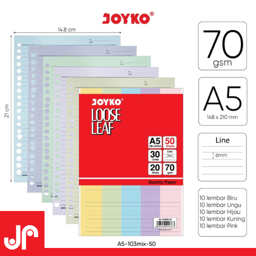 

JOYKO LOOSE LEAF A5 COLOR BINDER 50 SHEETS / ISI BINDER A5 WARNA REFILL BINDER WARNA 50 LEMBAR
