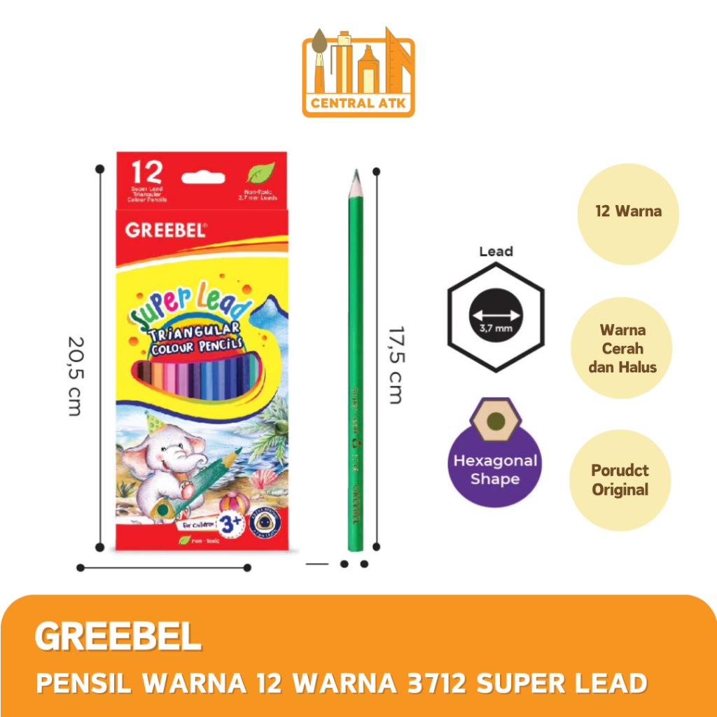 

PENSIL WARNA/ COLOUR PENCIL GREEBEL 12 WARNA SUPER LEAD