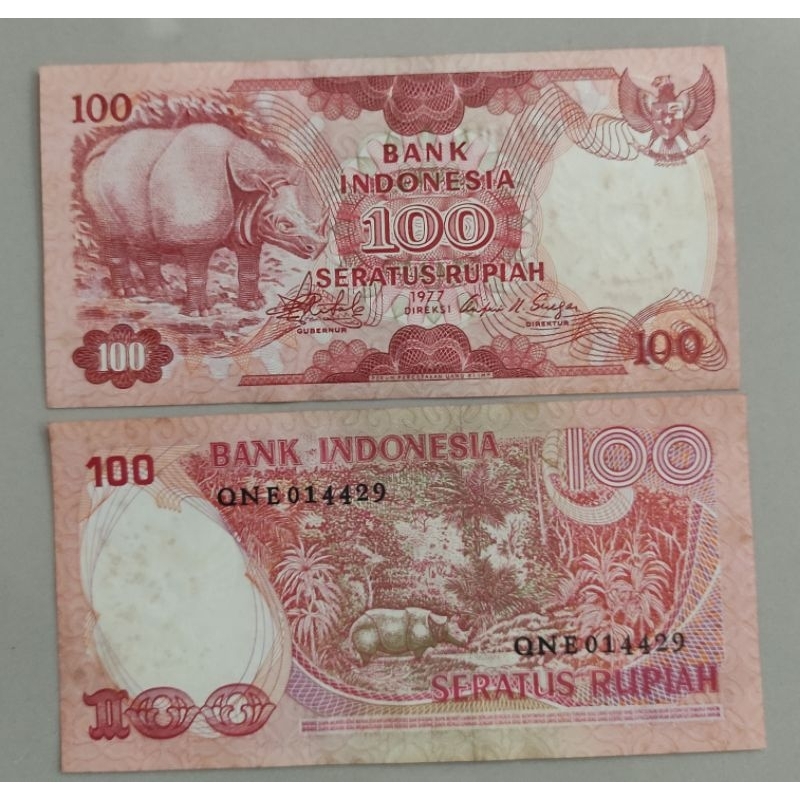 uang kuno 100 rupiah  badak tahun 1977
