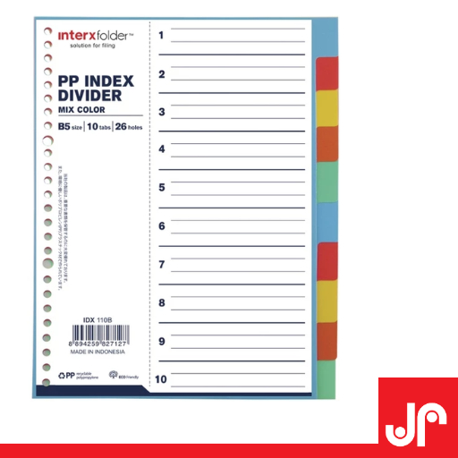 

INTERX FOLDER PP INEDX DIVIDER B5 COLOR / PEMBATAS BINDER B5 26 LUBANG 10 TABS