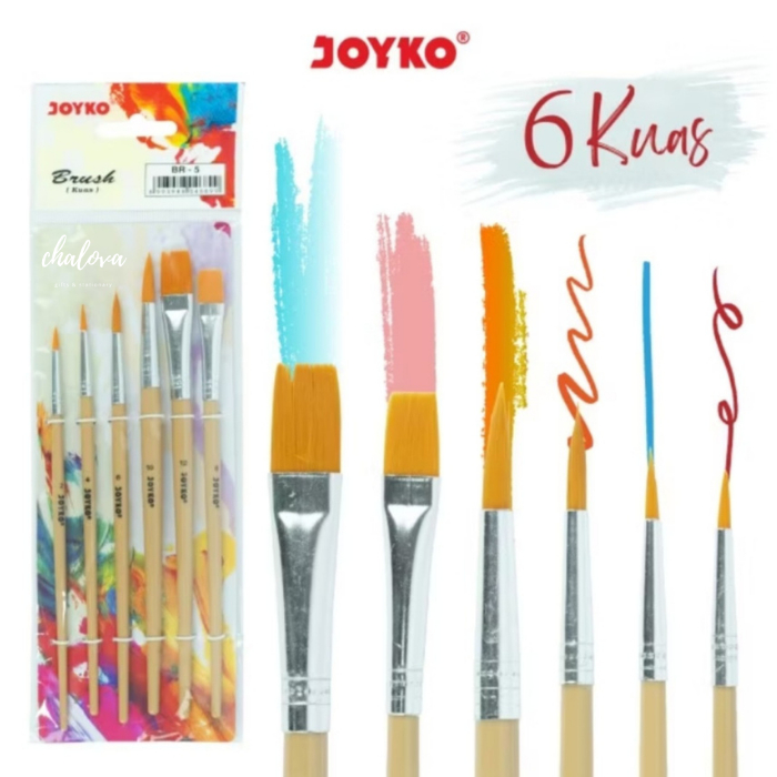 

[SET] KUAS LUKIS JOYKO SET BRUSH BR-5 / KUAS CAT AIR ATAU ACRYLIC JOYKO ISI 6 PCS