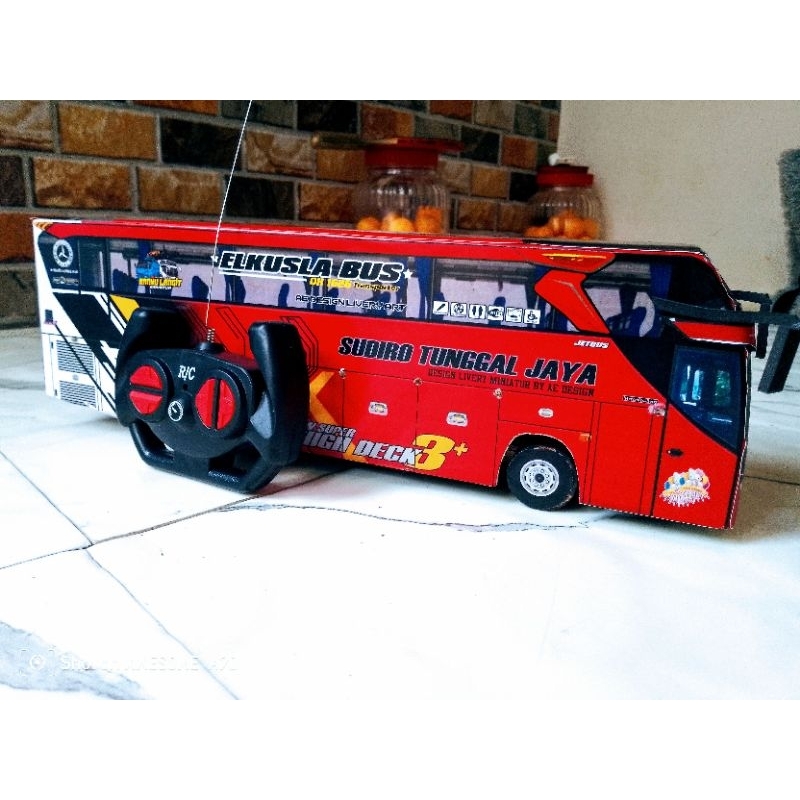 miniatur bus STJ draka full lampu variasi cocok untuk mainan anak-anak