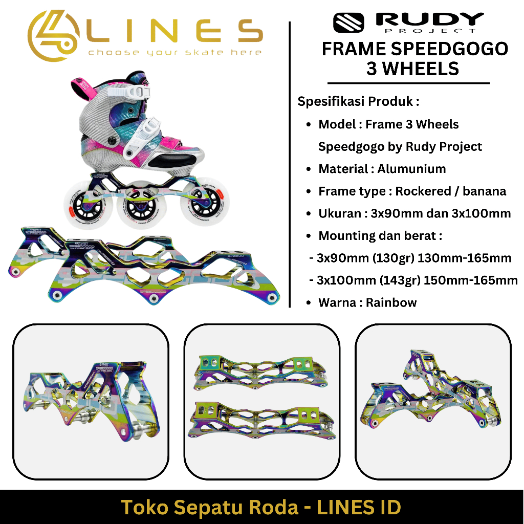 FRAME 3 WHEELS SPEEDGOGO BY RUDY PROJECT AUTO BANANA ROCKER INLINE SKATE SEPATU RODA SPEED SLALOM FR