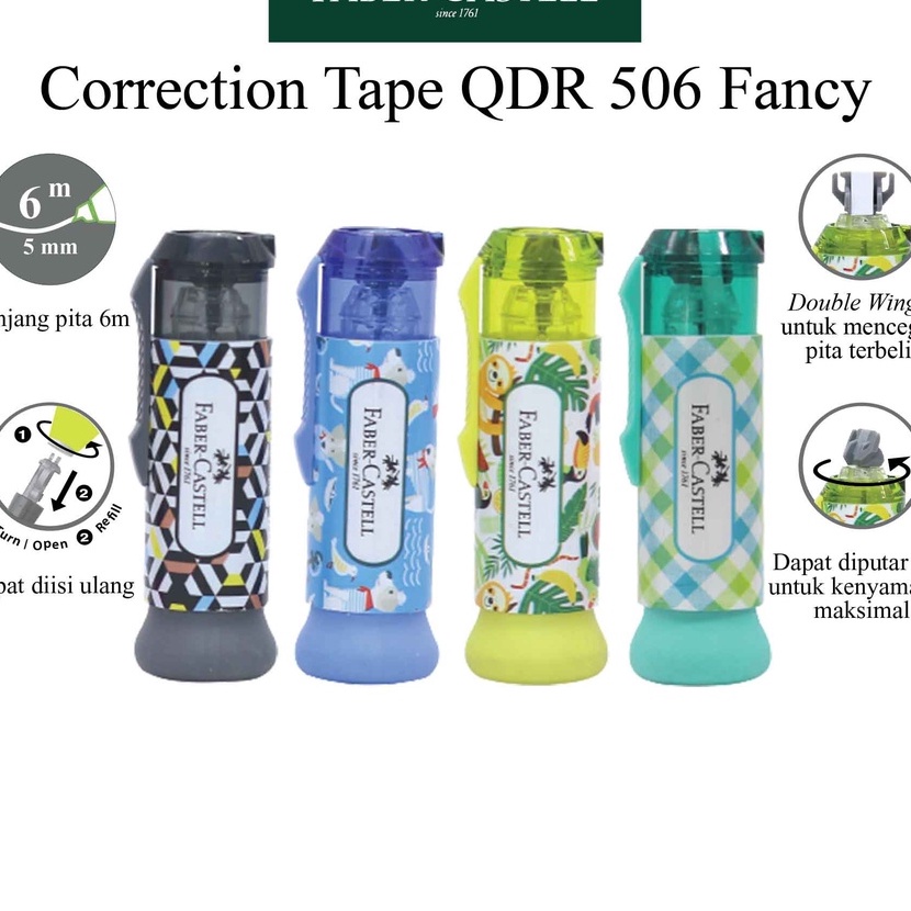 

KI3 Correction Tape Faber Castell Tipe QDR 2 In 1 Termasuk Penghapus dibagian Atas Tipe X Kes