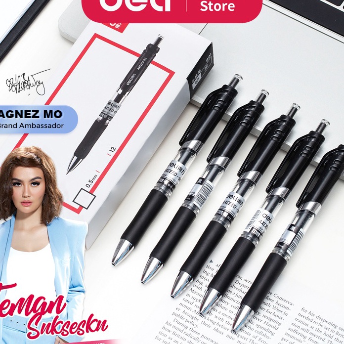 

Hot Deli Gel Pen Pulpen Gel Retractable Warna Hitam 5 mm Desain Klasik dan Ergonomis S1 12 PCS1 BOX