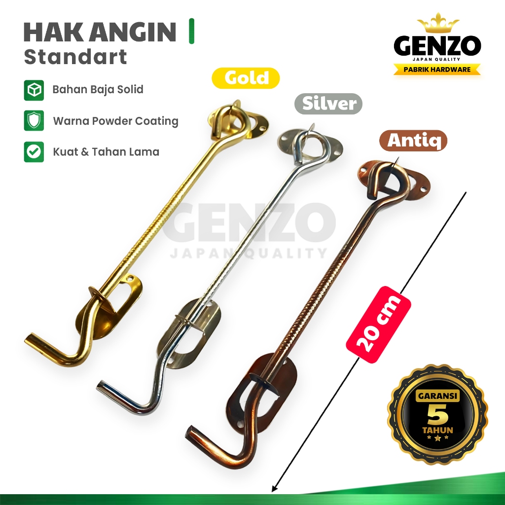 GENZO Hak Angin Penyangga Cantolan Jendela Rumah Stainless 20 cm 8 inc Anti Karat 3 Warna Besar