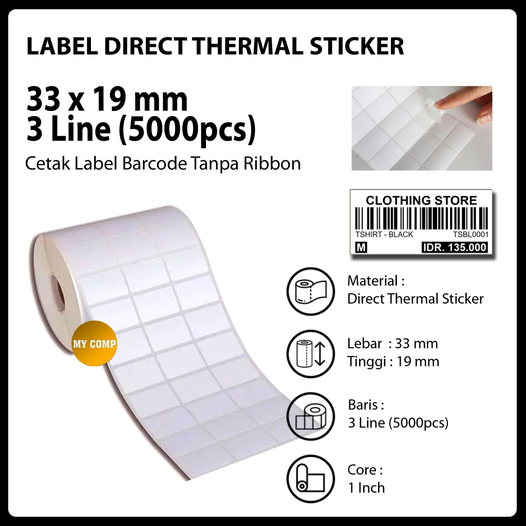 

Direct Thermal Sticker 33x19 mm 3 Line 5000pcs Kertas Label Barcode Harga Stiker 33 x 19 x 3 Line