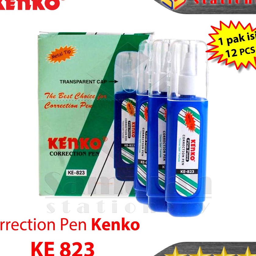 

KP8 Correction Pen Kenko Ke823 Metal Tip TipEx Cair KE 823 Biru 1 Box isi 12 pcs Tipe X Fluid Ke823 Ujung Besi