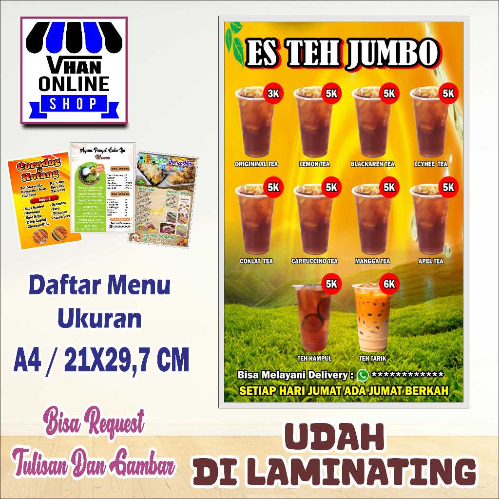 

Cetak Daftar Menu Es Teh Jumbo Keren Murah Bahan Kertas Dilaminating