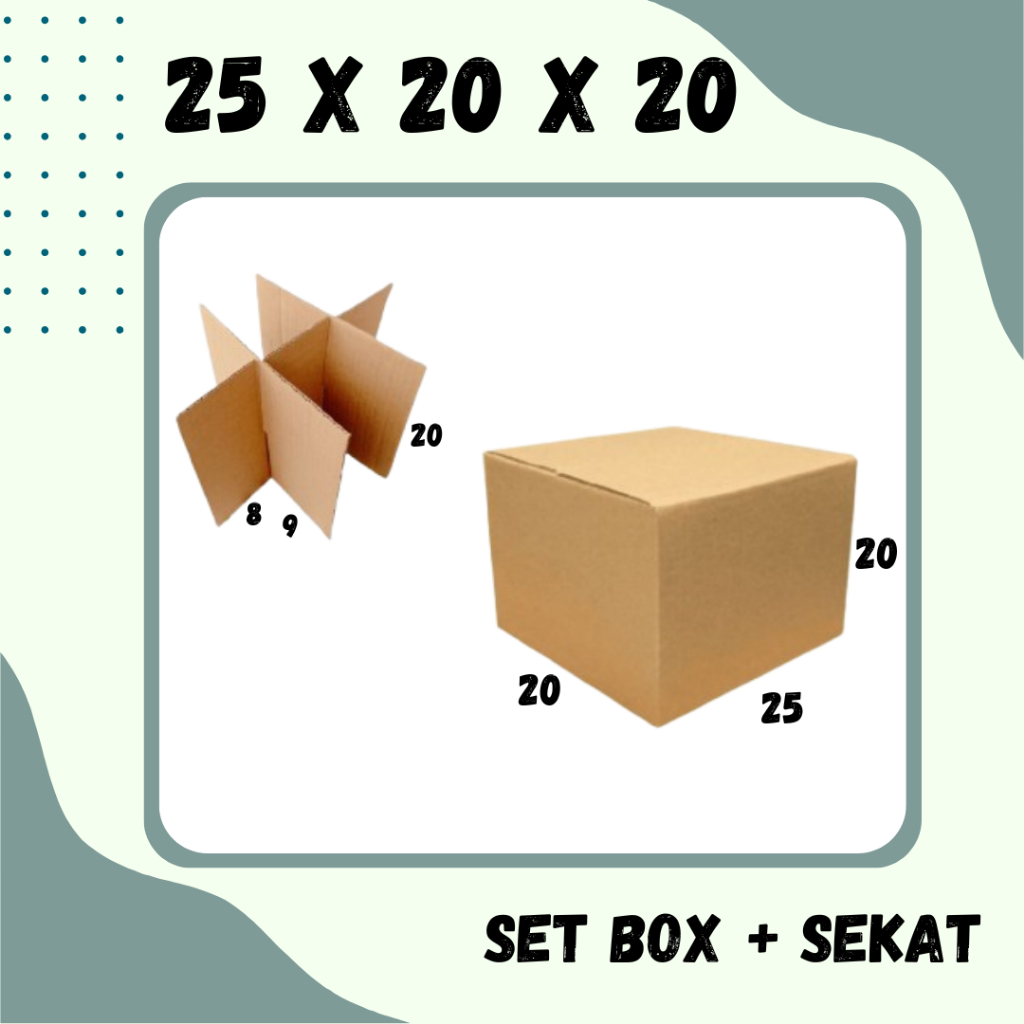 Set Box 25x20x20 + Sekat 6 @9x8x20 Box Dus Packing Kardus Kotak Kemasan Karton