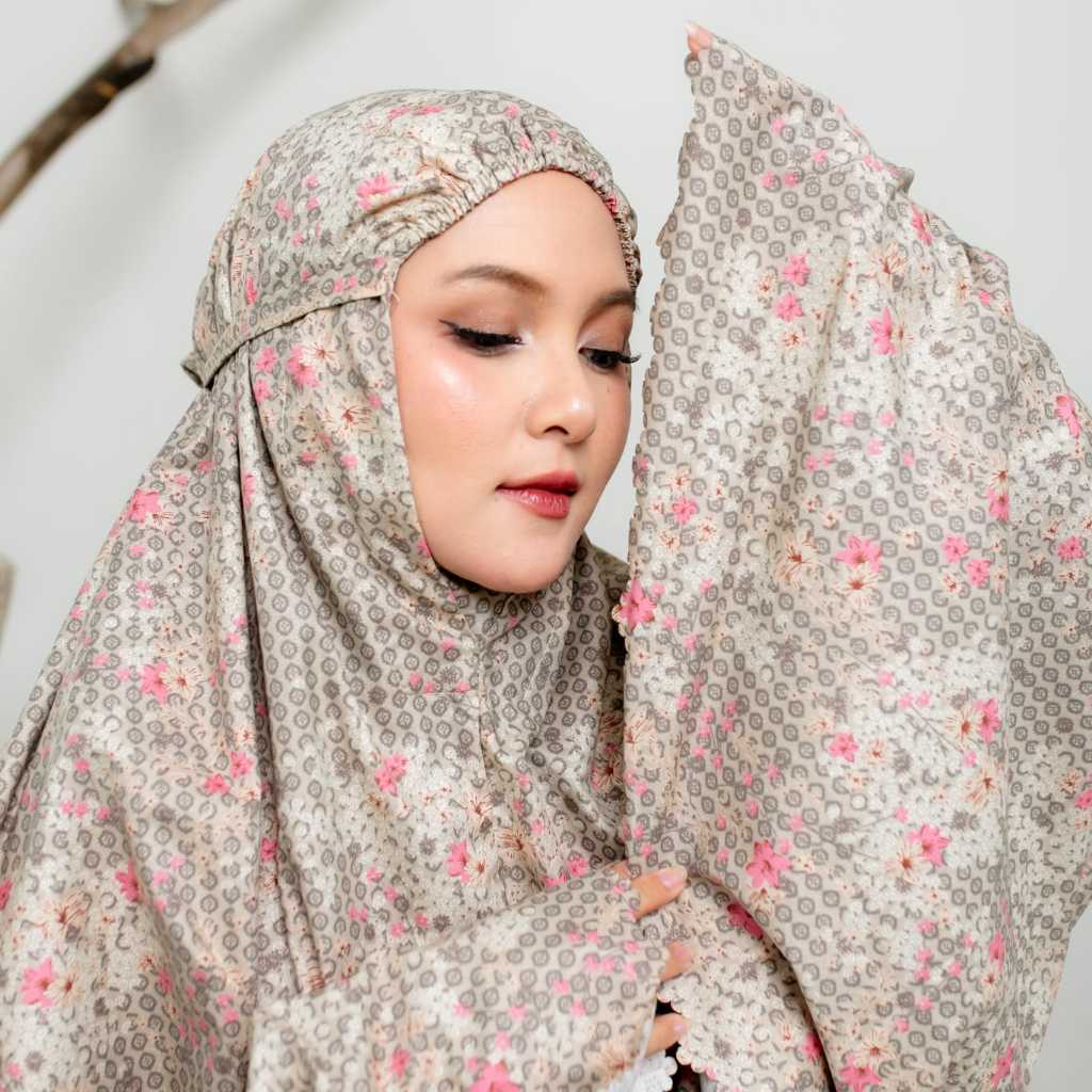 Mukena Traveling Mini Pouch Motif Dagu Lasercut dan resleting Katun Premium Azella Series