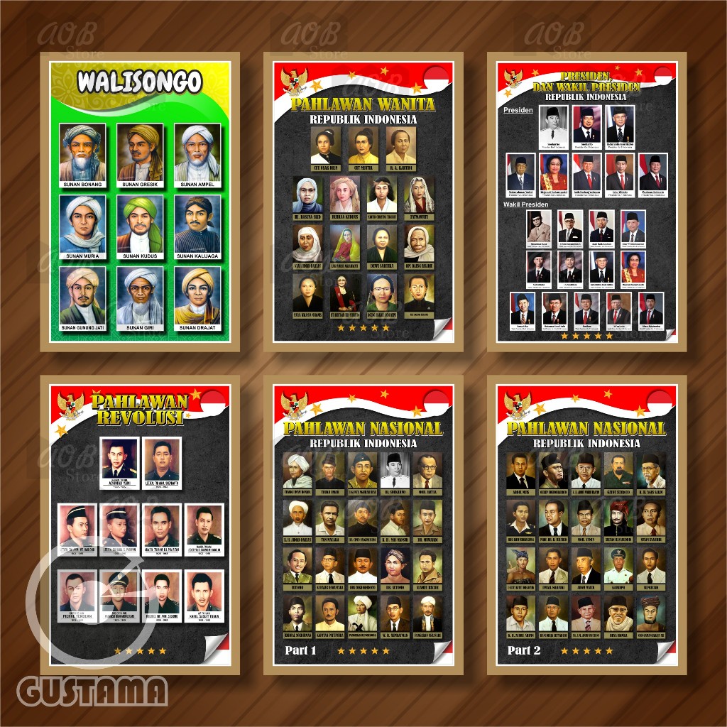 

Poster Tokoh Nasional, Hiasan Dinding 20x30cm ( 6 Lembar )