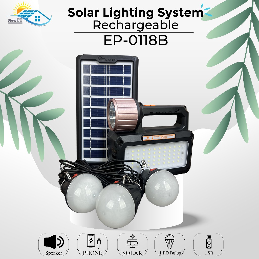 LAMPU SOLAR PANEL SOLAR KIT EP-118B PORTABLE WITH SPEAKER BLUETOOTH Senter 3 Bohlam