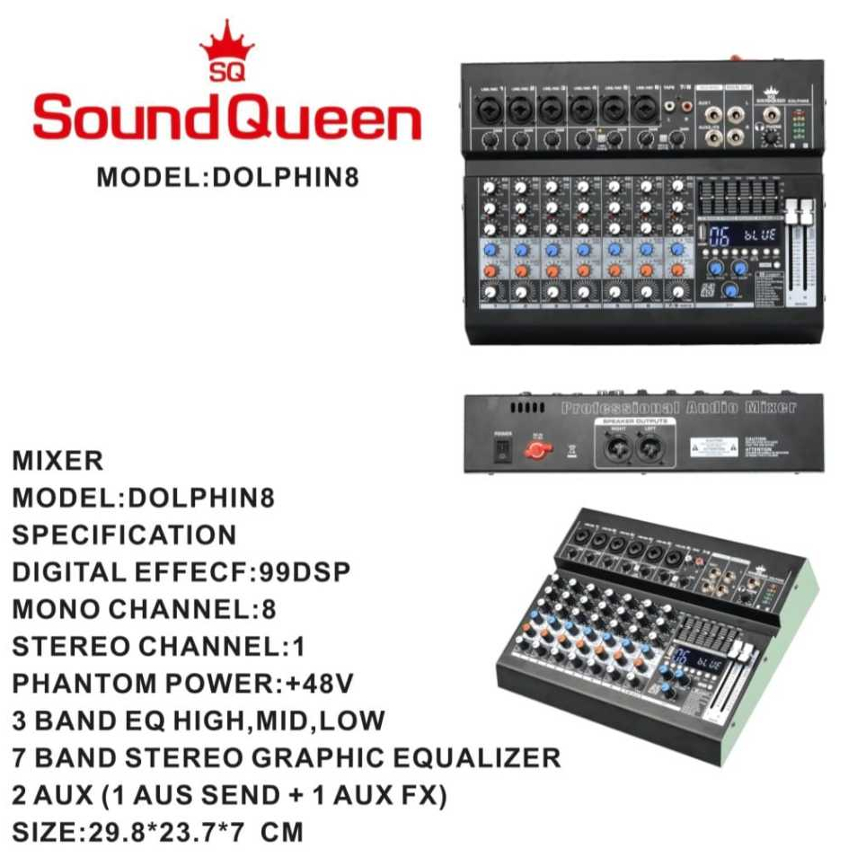 soundqueen dholpin 8 mixer audio 8channel original