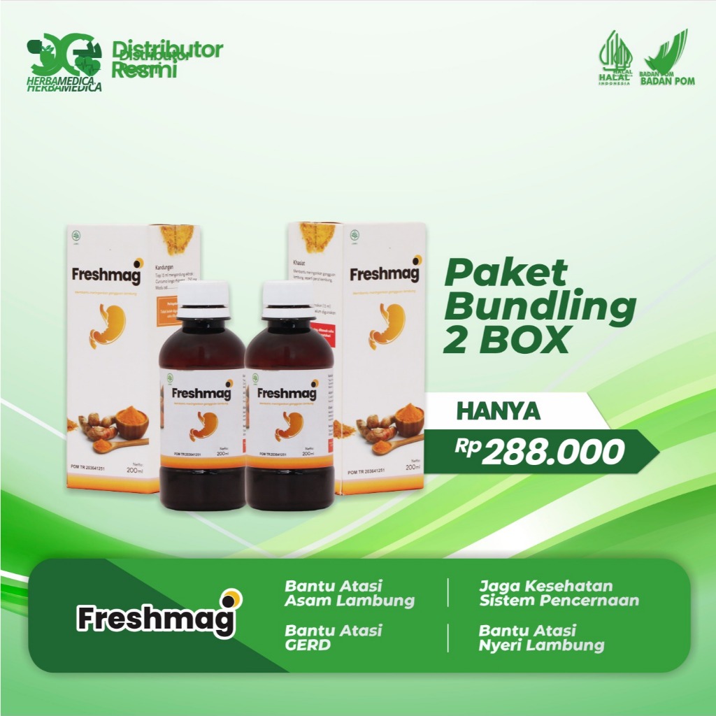 

Paket 2 Box Freshmag - Madu untuk Lambung Sehat dalam hitungan jam dengan Madu Herbal Obat Magh Obat Lambung Gerd Infeksi pada lambung Obat Keracunan Memperkuat Organ Pencernaan Memperlancar Sirkulasi Darah Obat Asam Lambung Keracunan