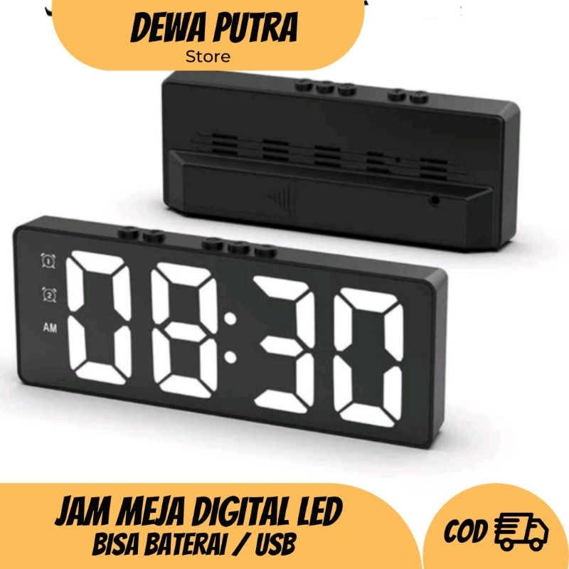 Jam Meja Digital LED Alarm menggunakan Baterai / USB