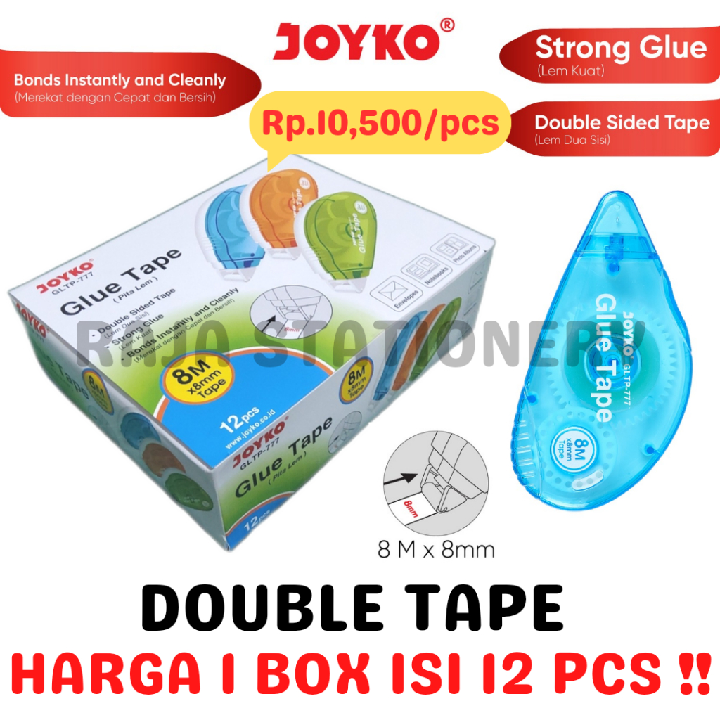 

JOYKO GLUE TAPE DOUBLE TAPE 8 METER ALAT LEM KERTAS ROLLER LUSIN BOX [12PCS]