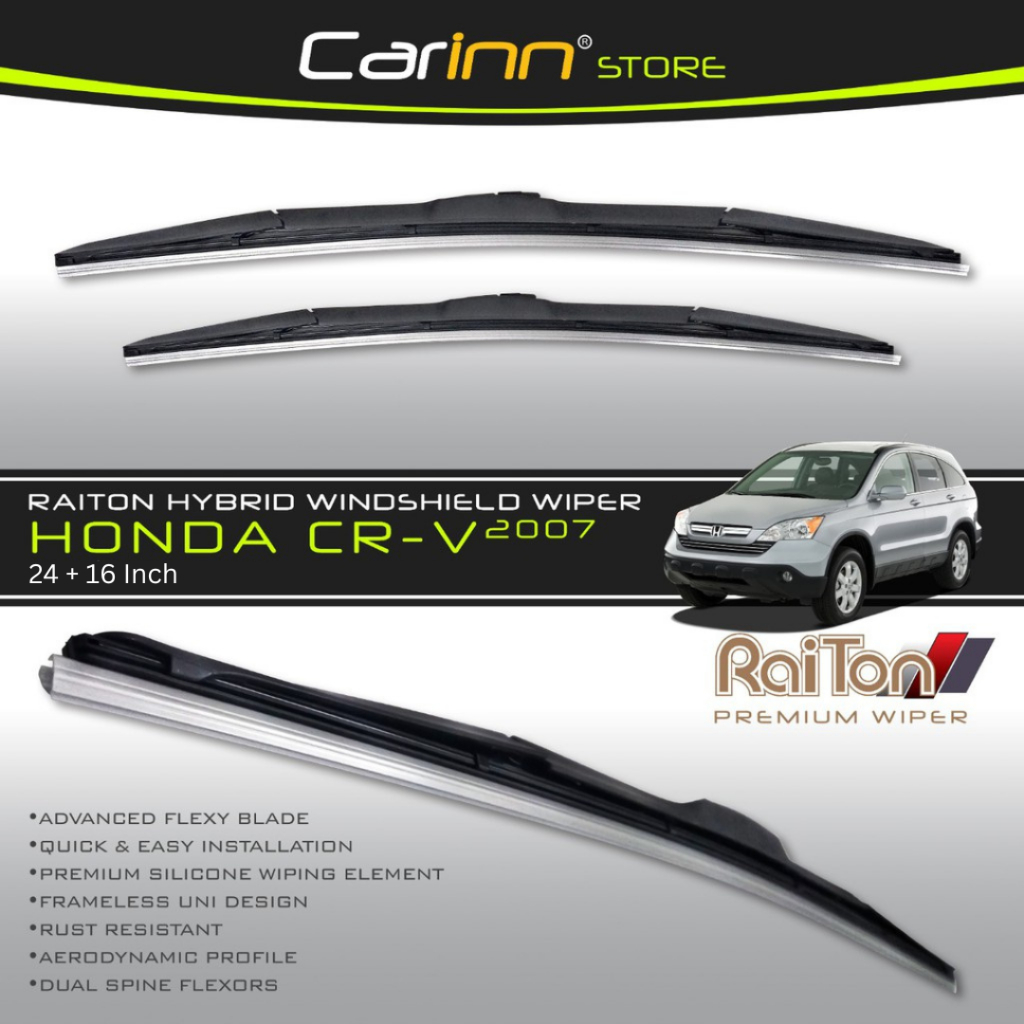 Raiton Sepasang Wiper Hybrid Kaca Depan Mobil Honda Cr-v Crv 2007-2011 24" & 16" -2 Pcs