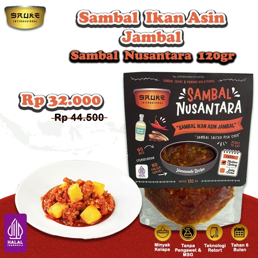 

SAUKE Sambal Nusantara Sambal Ikan Asin Jambal Tahan 6 Bulan Suhu Ruang