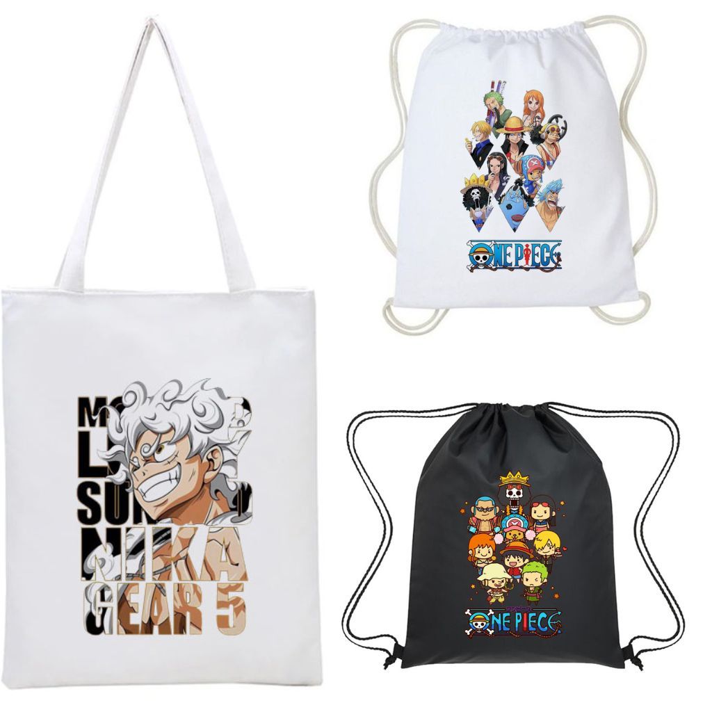 Toebag One Piece Luffy Anime Jepang Wibu Lucu Kanvas Wanita String Bag Tas Serut Aesthetic