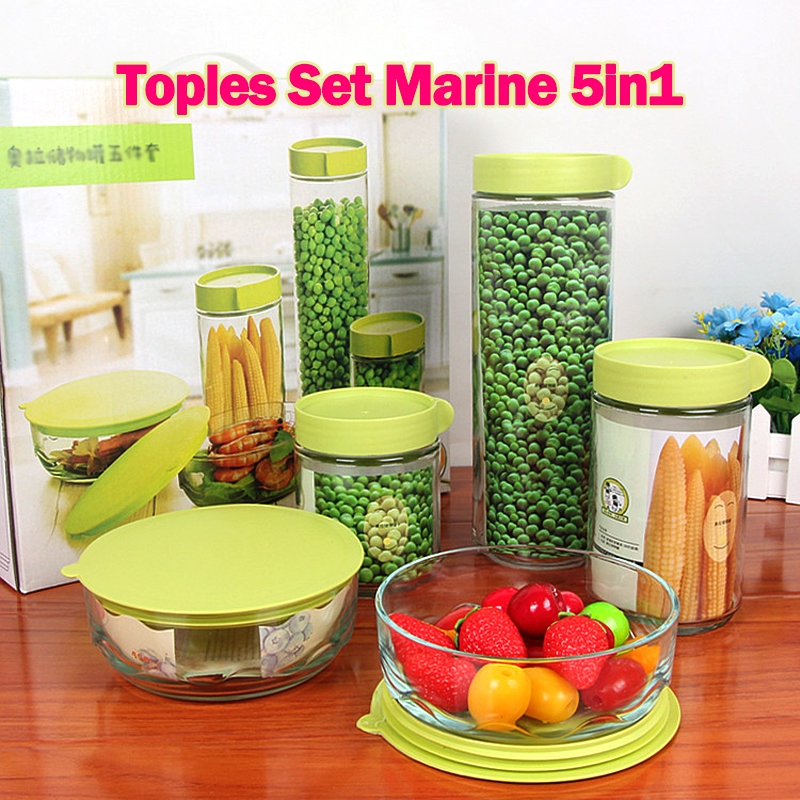 Toples Marine 5 in 1 | Toples Kue | Toples Kaca | Marine Bowl Set | Toples Bening Kedap Udara