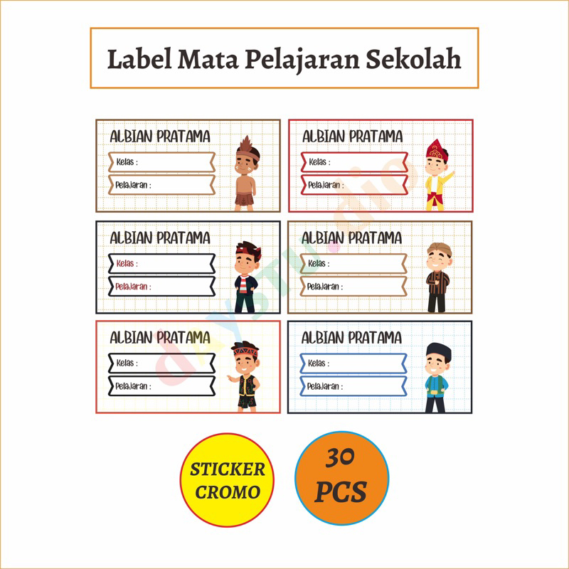 

30 PCS STIKER LABEL MATA PELAJARAN ANAK SEKOLAH LAKI LAKI KEREN
