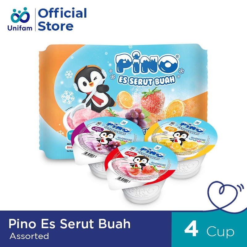 

Pino Es Serut Buah 1 Bag (Isi 4 Cup) @50 mL - Anggur, Strawberry, Jeruk