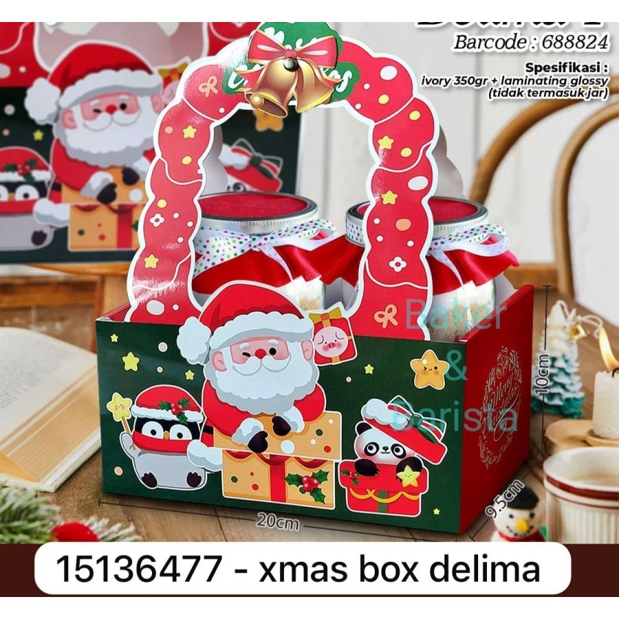 

Xmas Box Delima 20x9.5x10cm box toples kue kering hampers kue natal Christmas