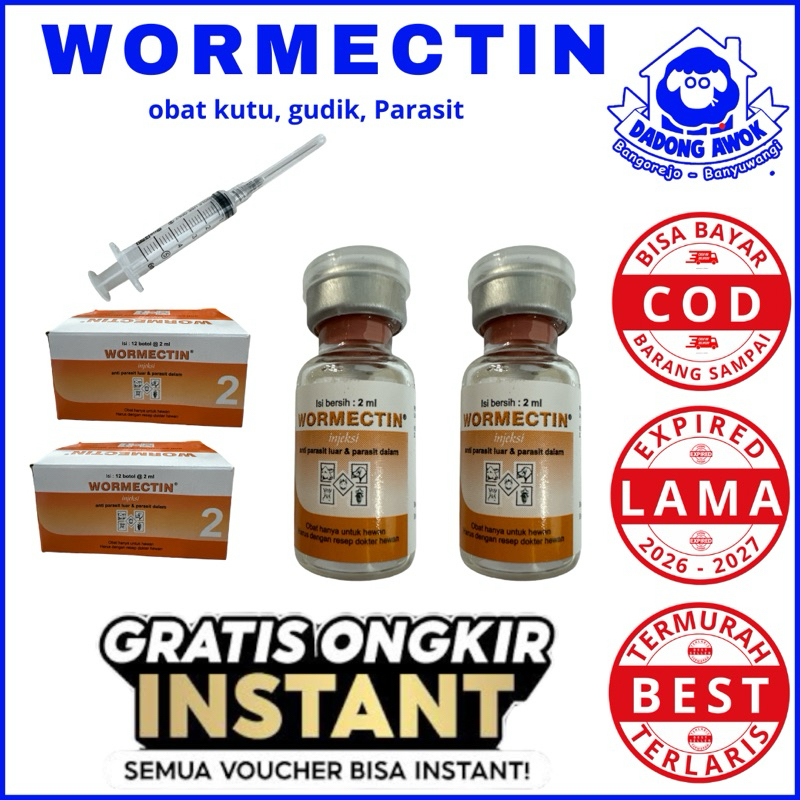 WORMECTIN 2Ml / WORMECTIN 2ml / WORMECTIN 2ml - Obat gatal gatal Gudik Kutu Caplax parasit kambing